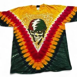Vintage Grateful Dead Rasta Skeleton Tie Dye Shirt XL GDP Concert Tour
